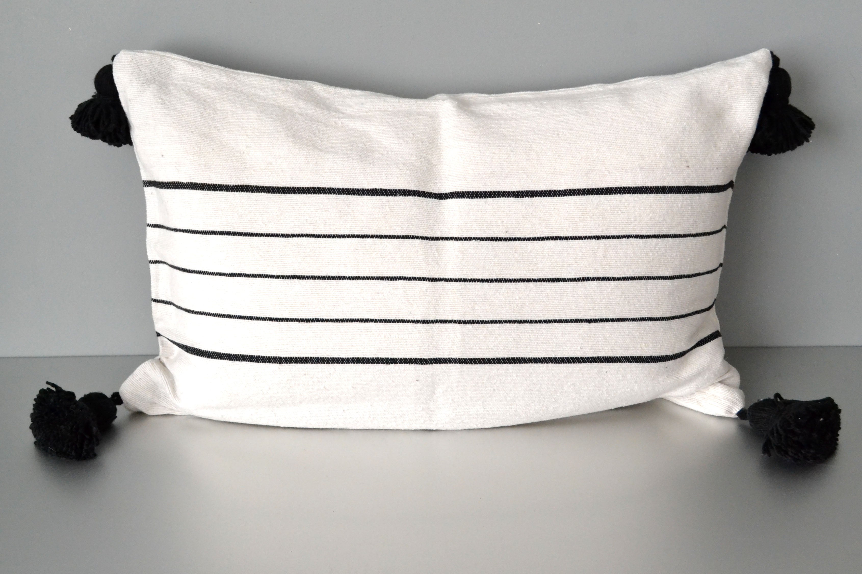 Black and White Stripe Moroccan Pom Pom Pillow by Yuba Mercantile