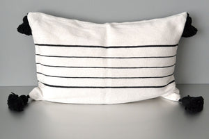 Black and White Stripe Moroccan Pom Pom Pillow by Yuba Mercantile