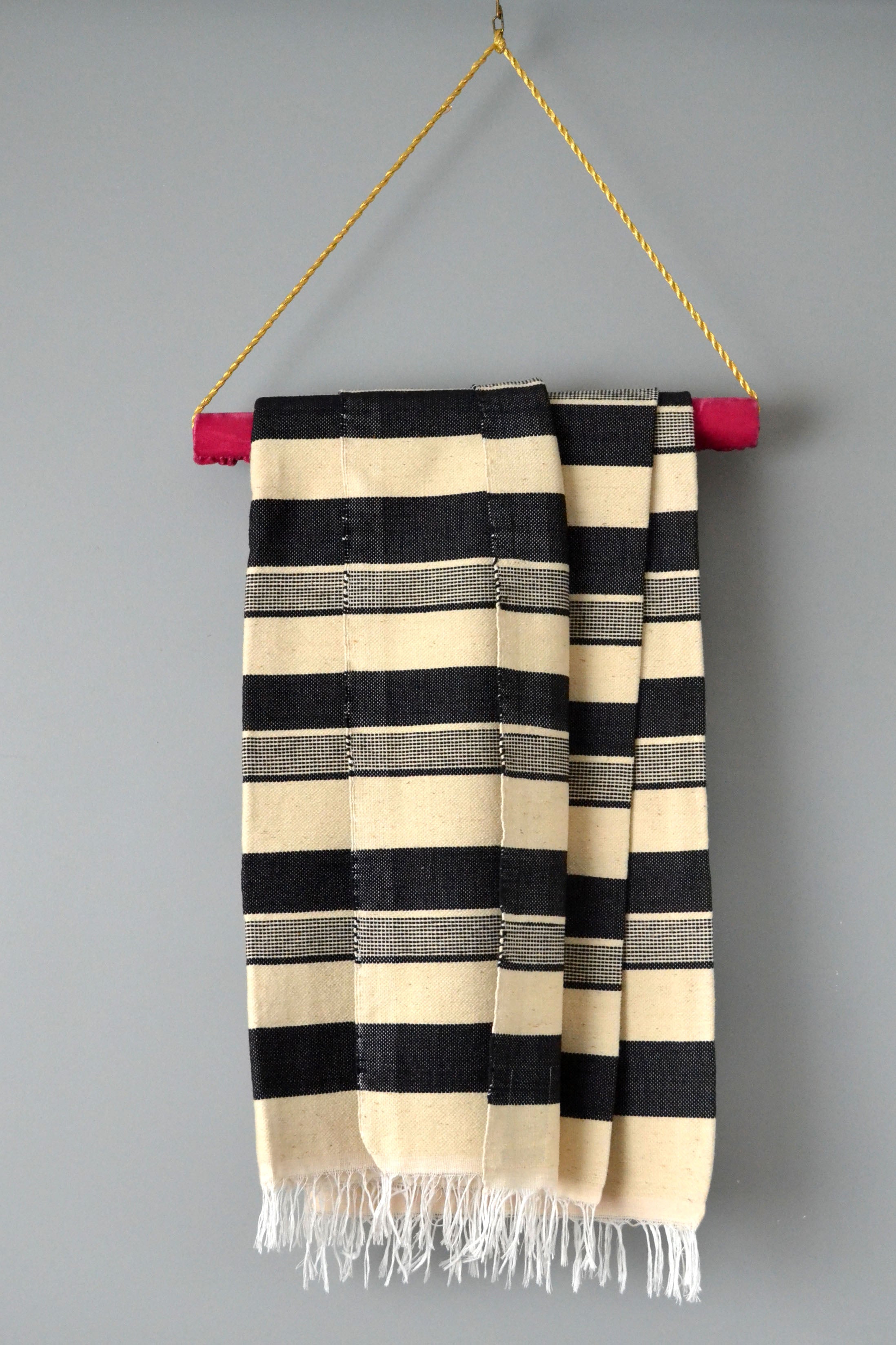 Black and Ivory Striped Cotton Throw Blanket by Yuba Mercantile
