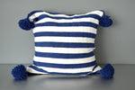 Blue Striped Moroccan Pom Pom Pillow