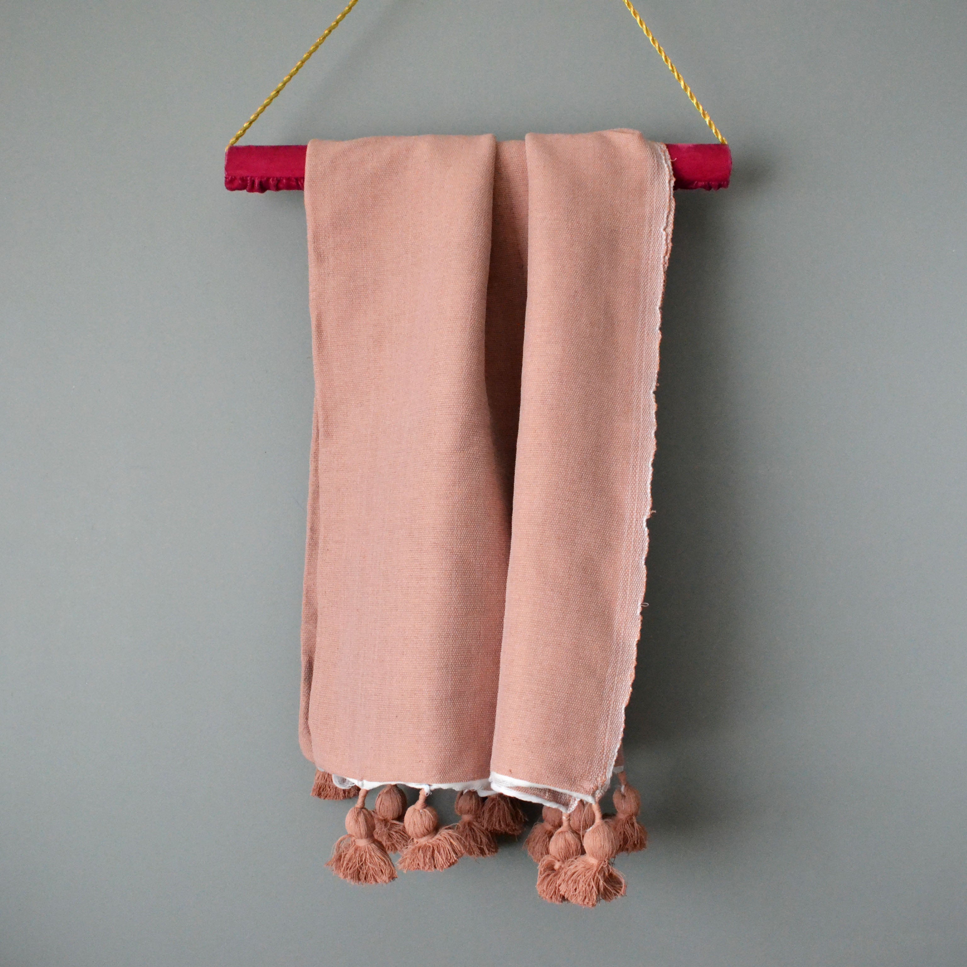 Dusty Pink Lightweight Cotton Moroccan Pom Pom Throw by Yuba Mercantile