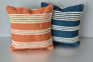 Terracotta and Blue Meadow Cotton Pillow by Yuba Mercantile