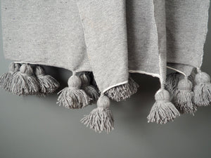 Gray Moroccan Pom Pom Blanket