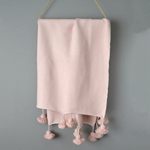 Dusty Pink Cotton Pom Pom Throw from Yuba Mercantile