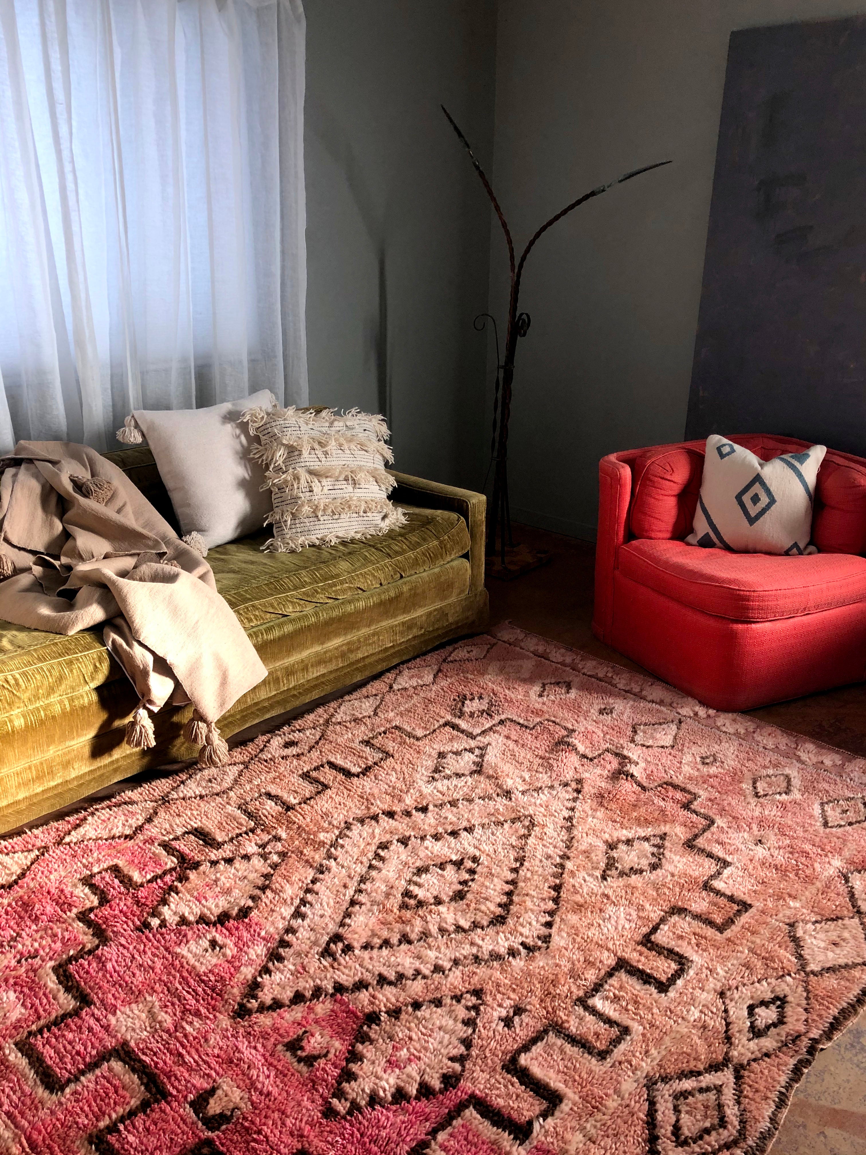 Vintage Pink and Peach Zayane Moroccan Rug by Yuba Mercantile