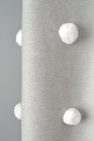 Gray and White Moroccan Cotton Pom Pom Blanket by Yuba Mercantile