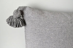 Steel Gray Cotton Pom Pom Throw Pillow by Yuba Mercantile