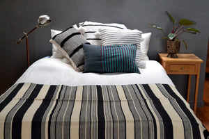 Black and Ivory Striped Cotton Bedspread by Yuba Mercantile