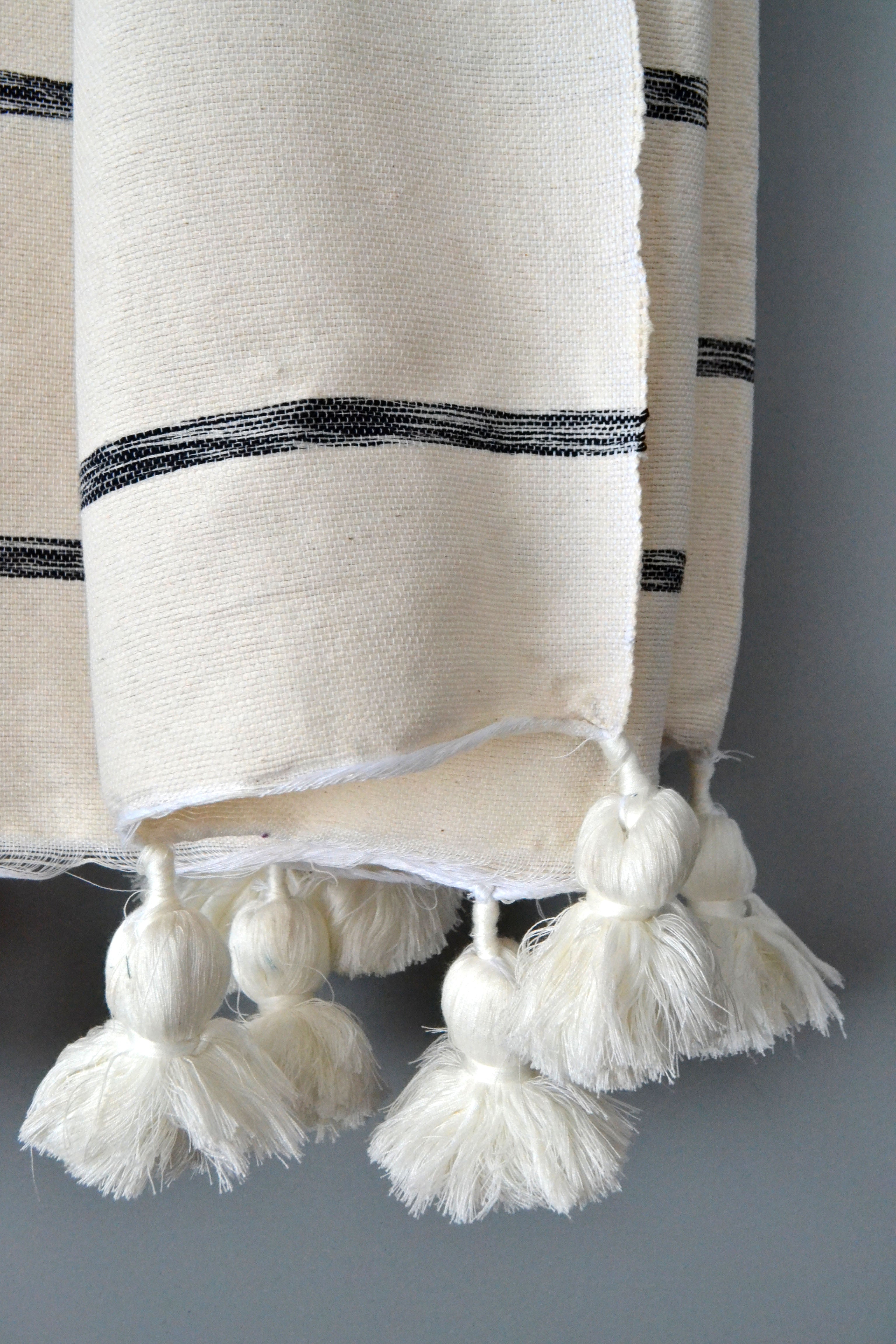 Striped Lightweight Cotton Moroccan Pom Pom Throw by Yuba Mercantile