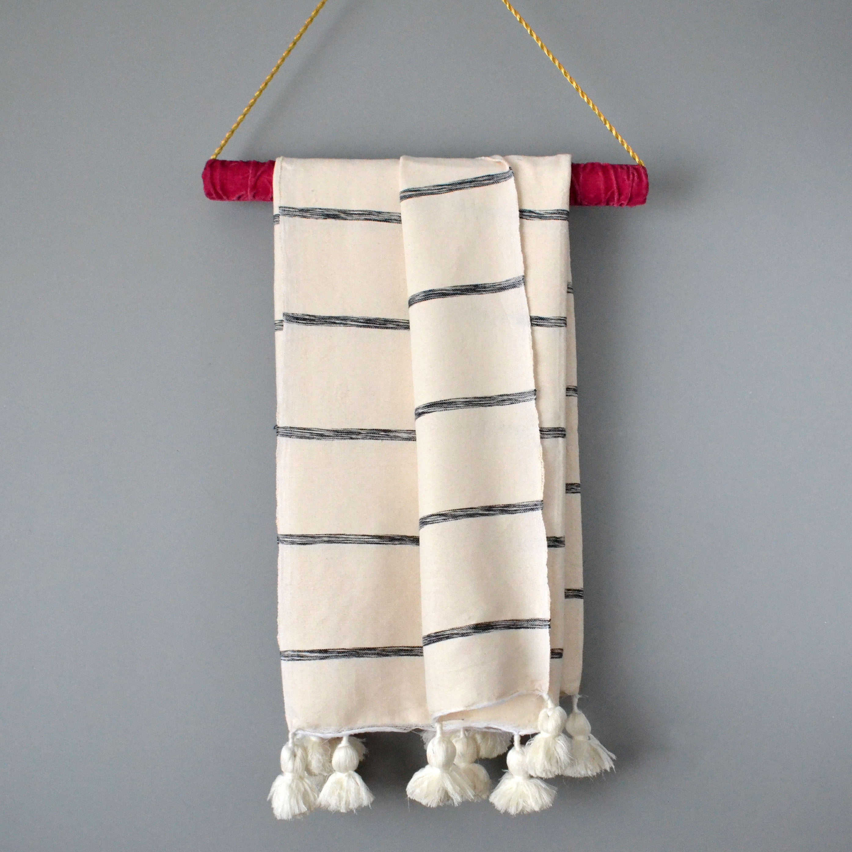 Striped Lightweight Cotton Moroccan Pom Pom Throw by Yuba Mercantile