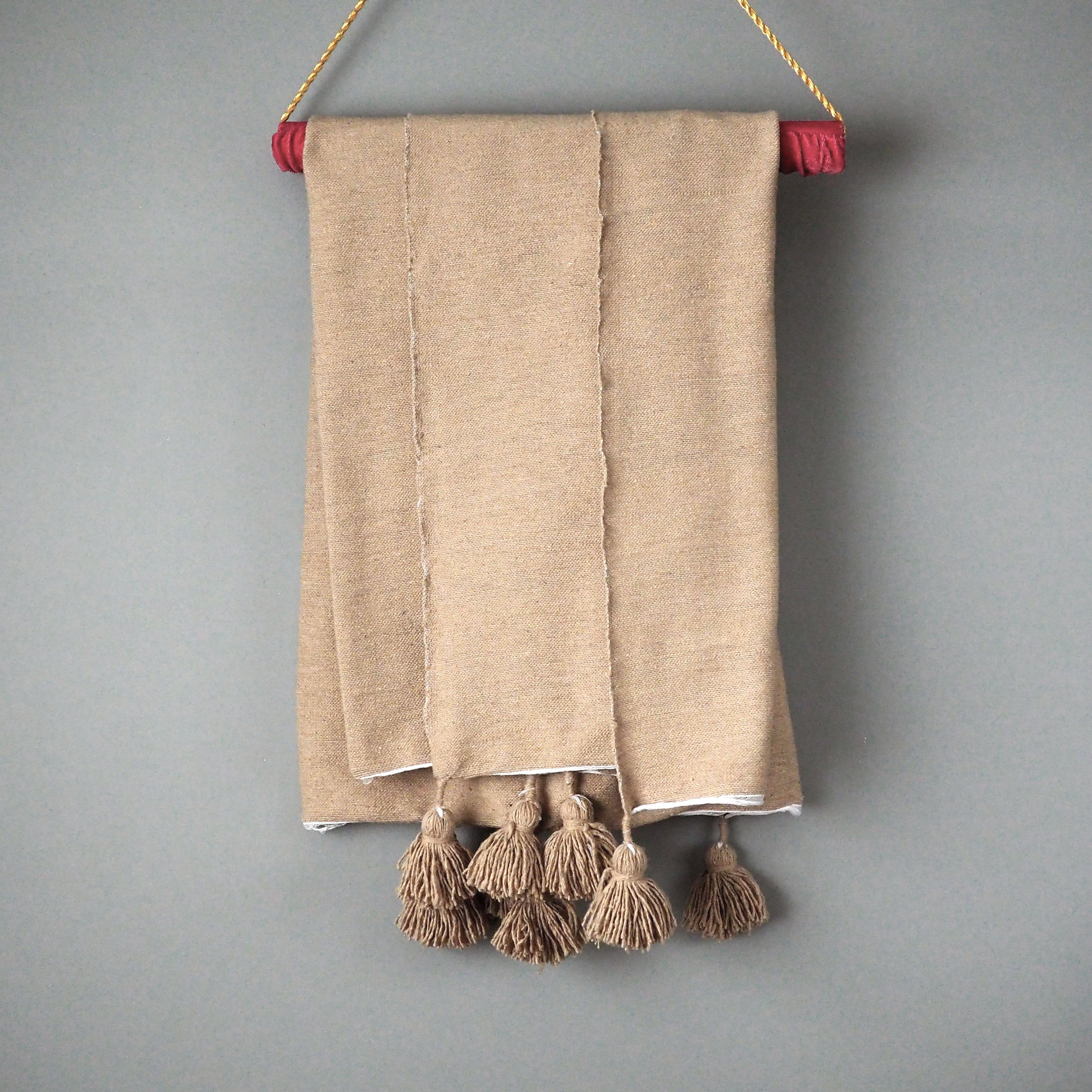 Tan Cotton Pom Pom Throw Blanket by Yuba Mercantile