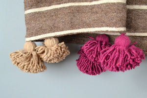 Vintage Brown Wool Pom Pom Throw by Yuba Mercantile