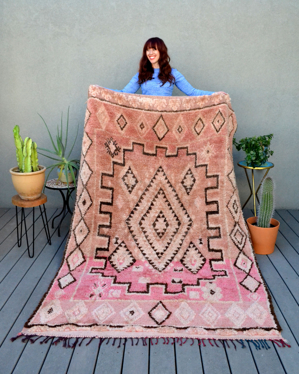 Vintage Pink and Peach Zayane Moroccan Rug by Yuba Mercantile